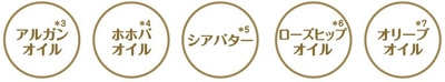 ＜乾燥を防ぐ5種の美容オイル＞（すべて保湿成分）