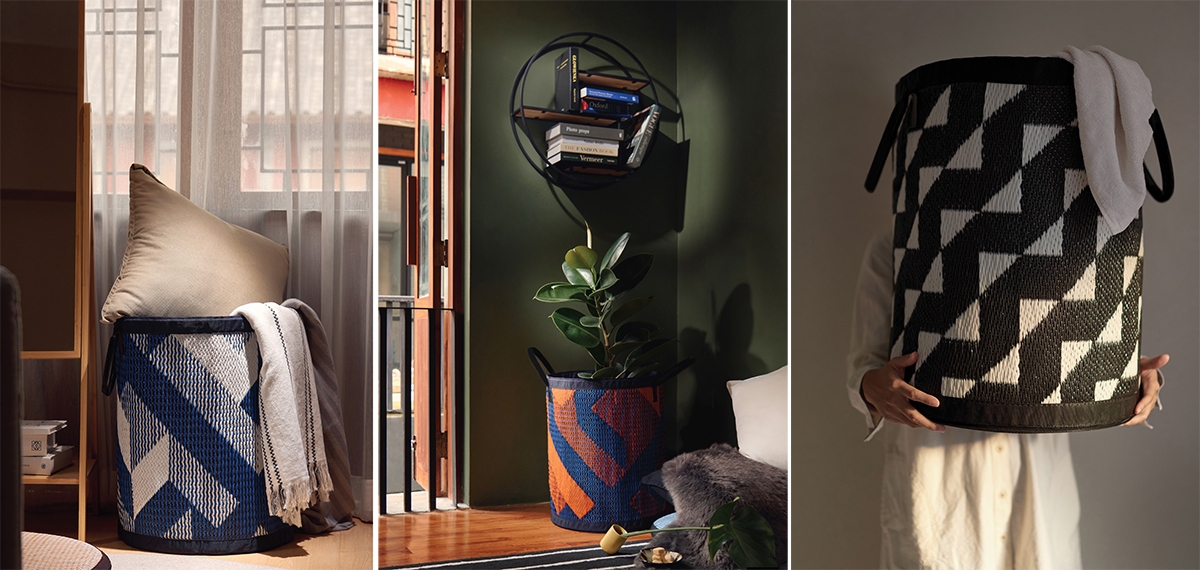 ▲100%再生可能なポリプロピレンのエコ素材を使用したバスケット「Jerry」