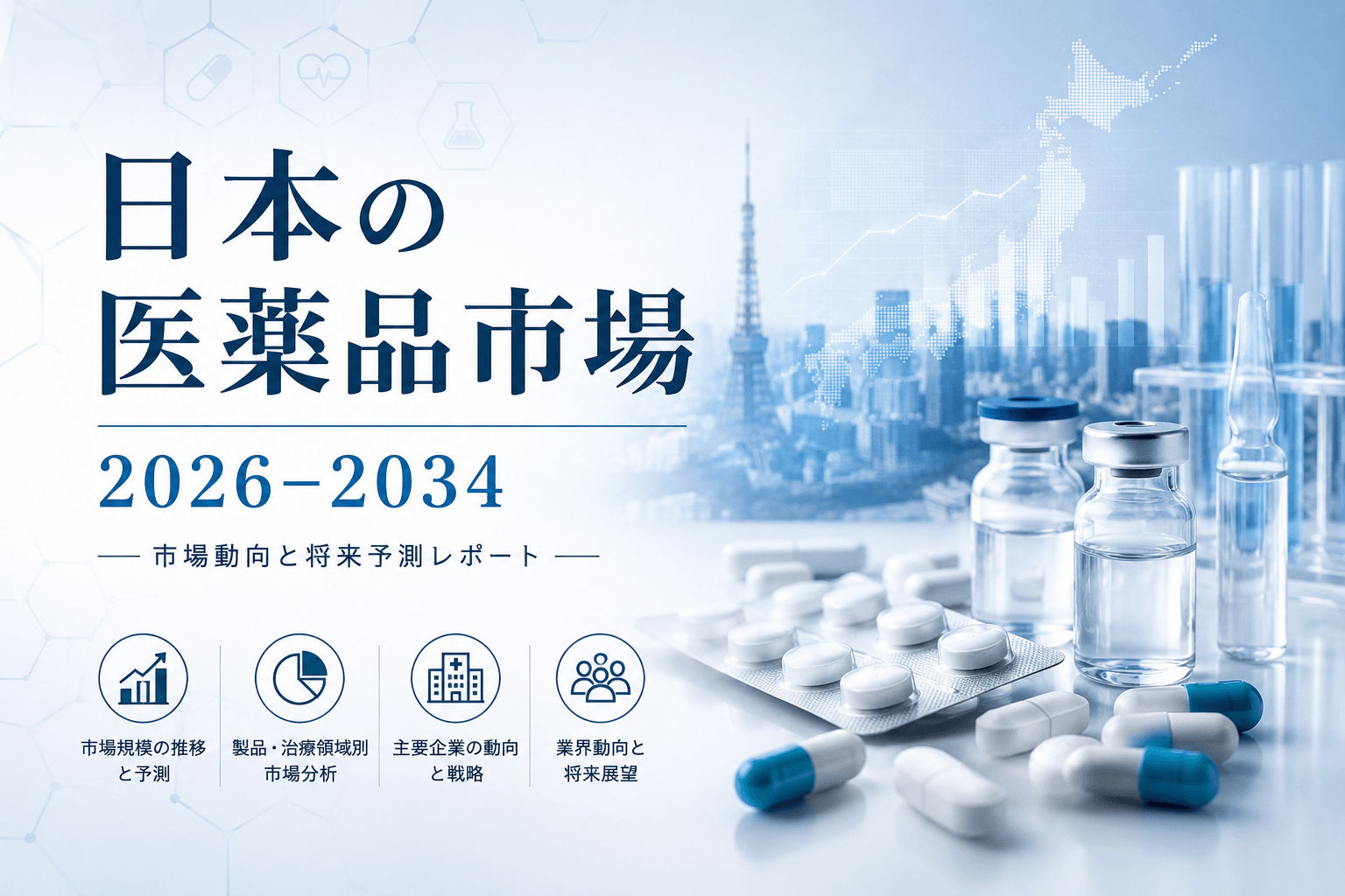 日本の医薬品市場は2034年までに1,049億米ドルに達すると予測 | 年平均成長率2.45%で成長