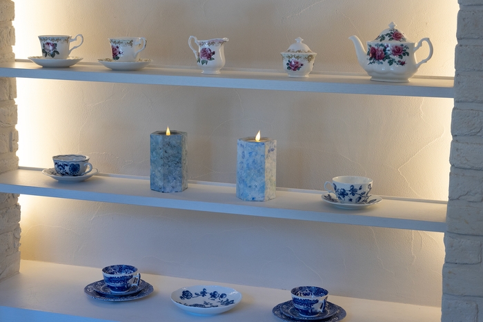 店舗ディスプレー用マーブル模様のLEDフレームレスキャンドル