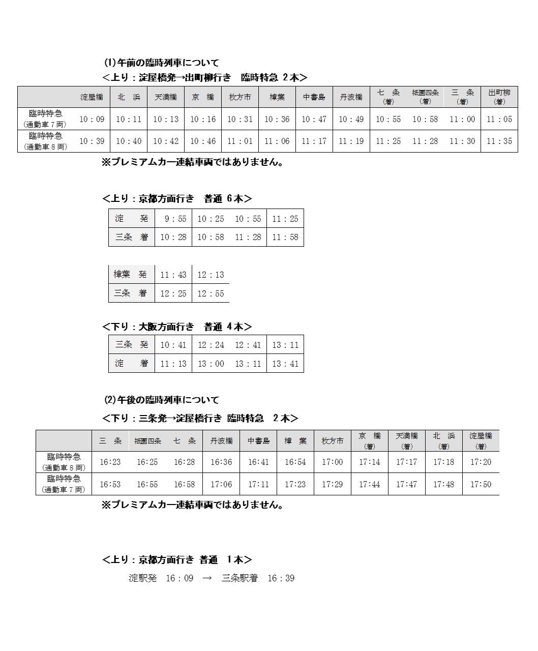 ― この秋も京阪電車で京都東山・洛北へ ― 秋の臨時列車について