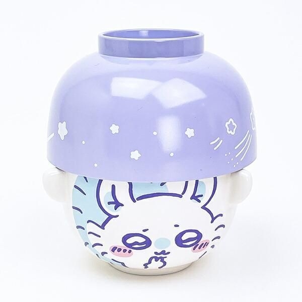 ちゅるんとした紫カラーの食器。「ちいかわ」モモンガ、汁椀茶碗セット。推しキャラと一緒に毎日のごはんを楽しめる。