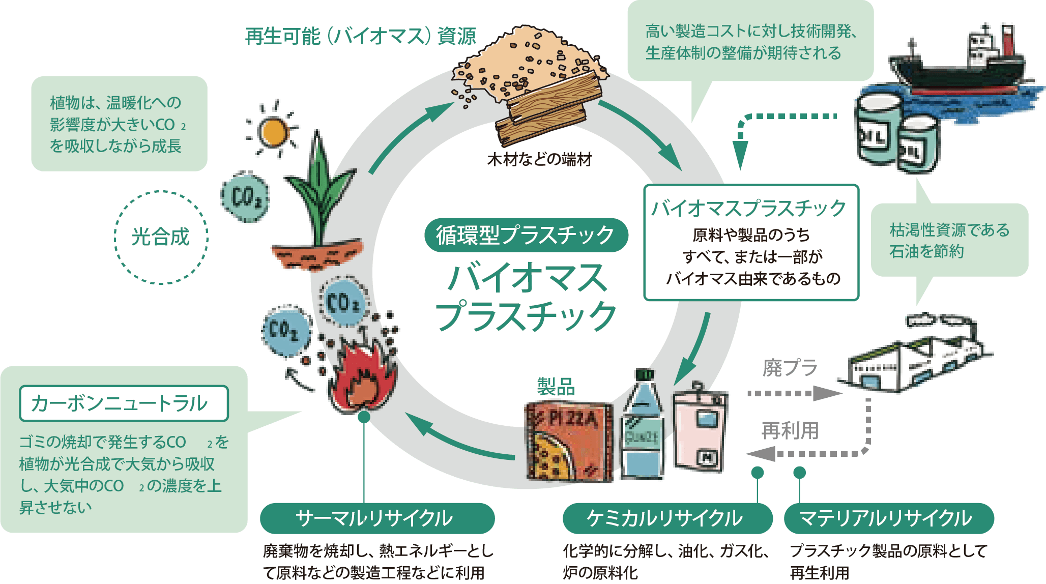 バイオマスプラスチック製品の循環イメージ