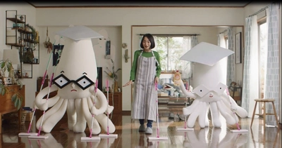 大掃除でぴーイカピカ！リンレイの新キャラクター かなりイカしてるイカ三郎率いるピカリ一家、 CMでお茶の間に登場！
