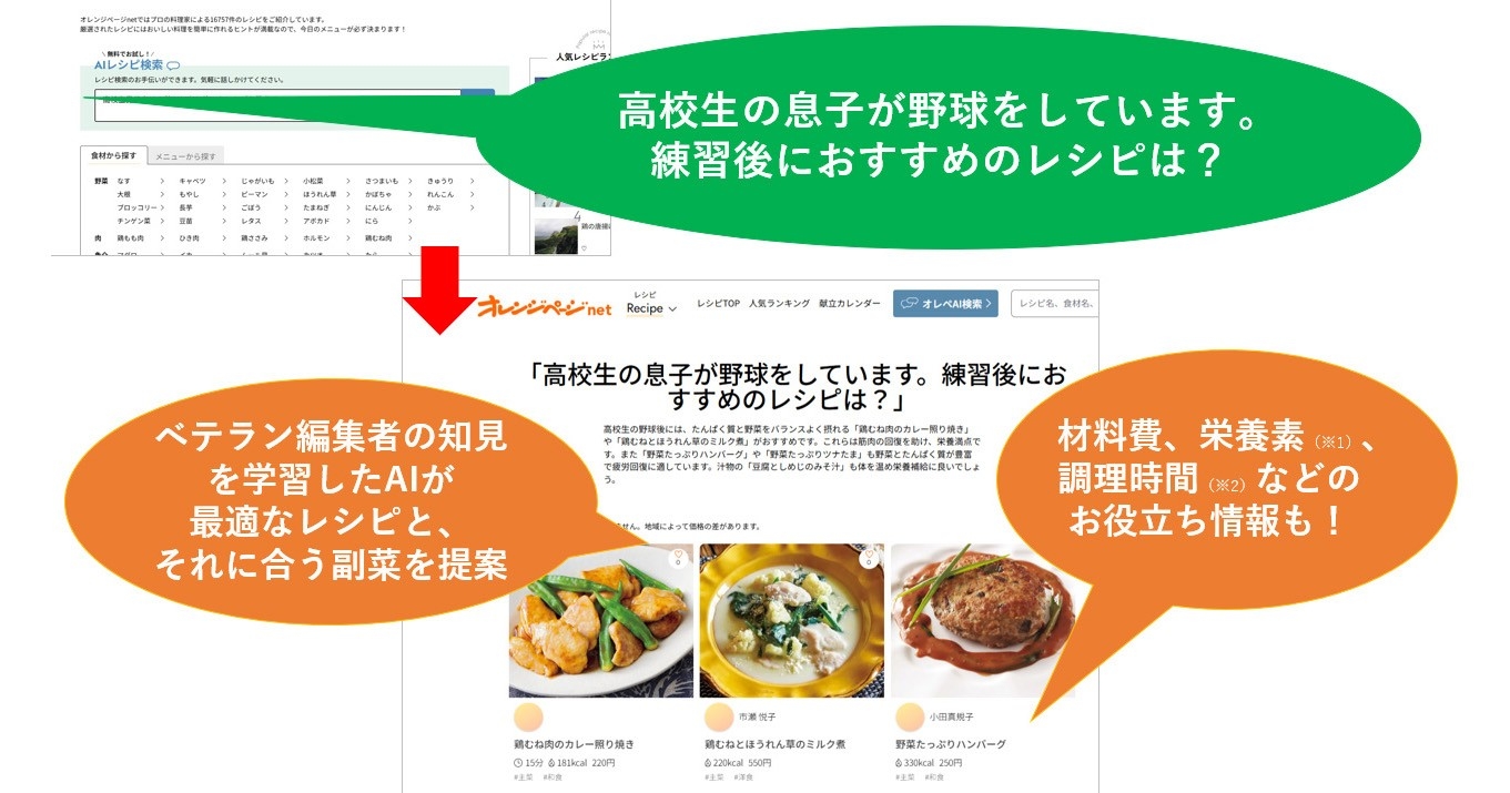 動画視聴、ネット検索、子どものデジタル学習、キッチンでのレシピ表示などに使える AIと料理編集者の知見が融合！】オレンジページnetのAIレシピ検索