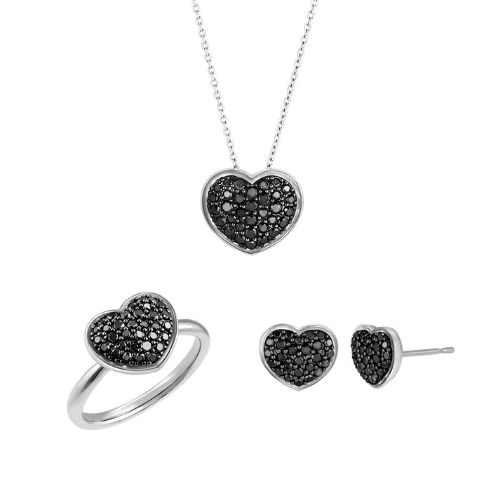 Pt950 ブラックダイヤモンド ネックレス、ピアス、リング