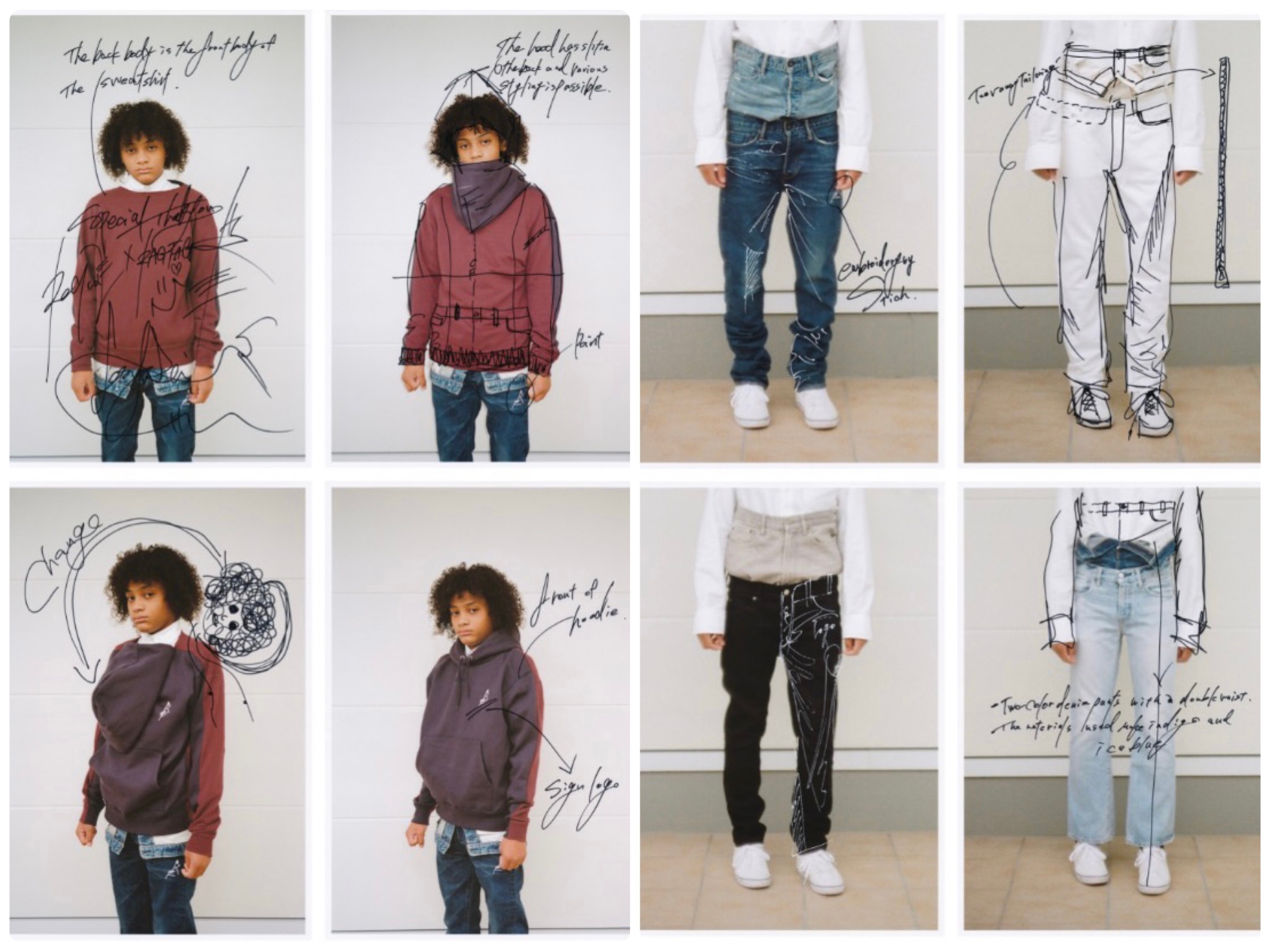 Re:reversible pullover / Re:layered denim pants