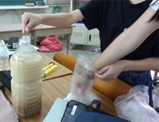 自分たちで必要な成分を調べ,肥料づくりもおこなっています。