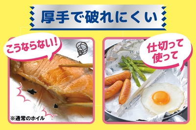 ①厚みのあるアルミホイルで破れにくい！
