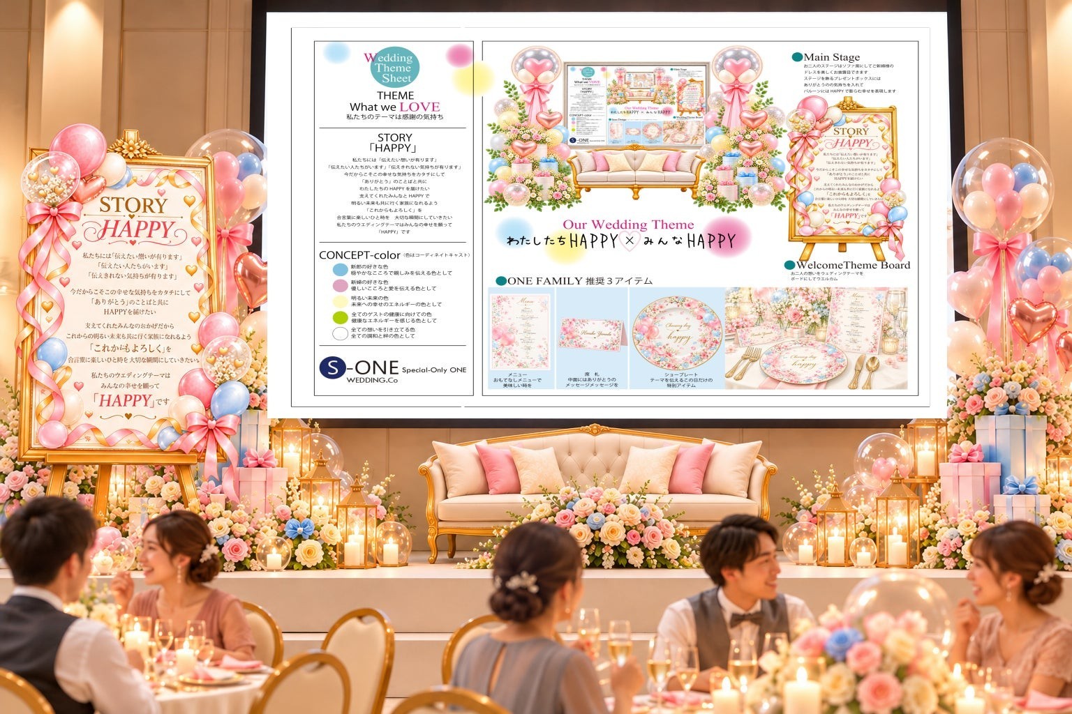 【S-ONE WEDDING】第2弾 簡単、わ！素敵。新しい披露宴演出！ 「好き × 想い」をウェルカムスクリーンで体感。 新商品「ONE FAMILY」、11月1日より販売開始