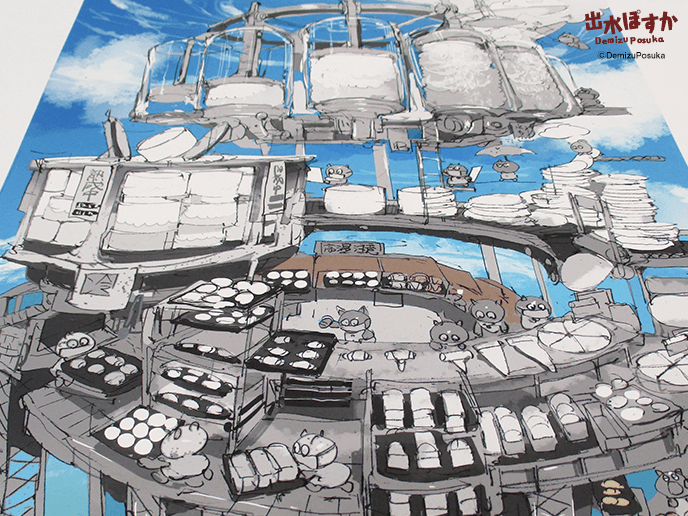 出水ぽすか 複製画「ふかふか白パン工場」