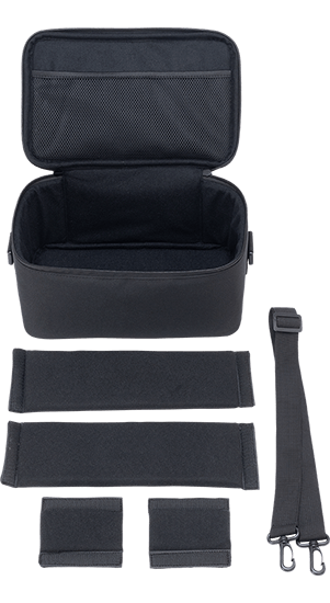 大小の仕切りが2つずつ付属、フタ裏にメッシュポケット付き