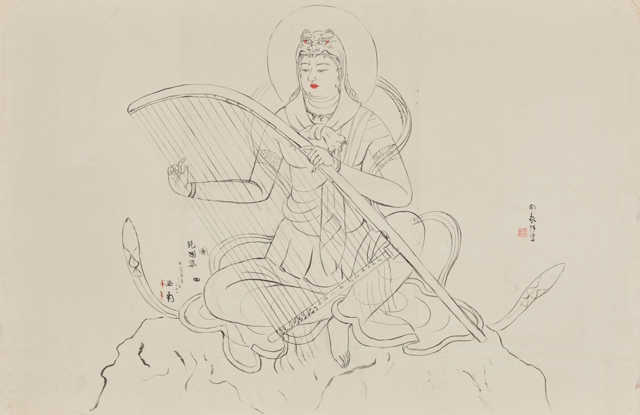 堂本印象「八部衆(下絵)大阪四天王寺宝塔内壁画 乾闥婆」 1939年(昭和14) 京都府立堂本印象美術館蔵
