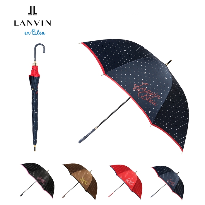 ランバンオンブルー (LANVIN en Bleu) ドット ロゴ 長傘 耐風 ジャンプ式 軽量 グラスファイバー