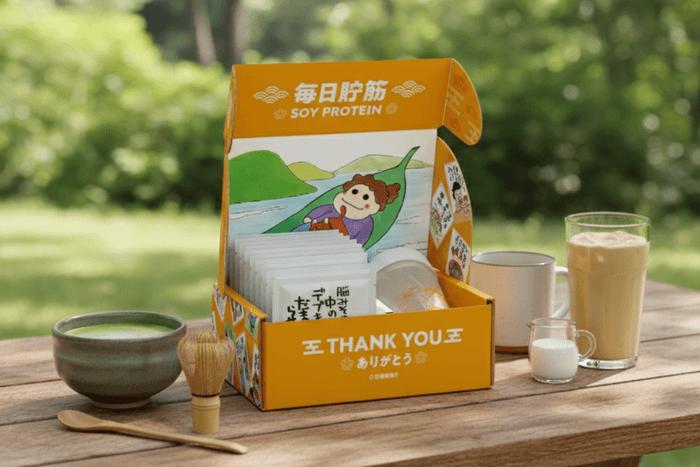 「ZEVA 毎日貯筋ソイプロテイン スターターセット」(プロテイン個包装、シェイカー、パッケージ)