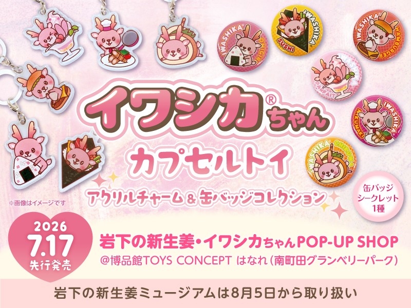イワシカちゃんのアクリルチャームと缶バッジのカプセルトイが新登場