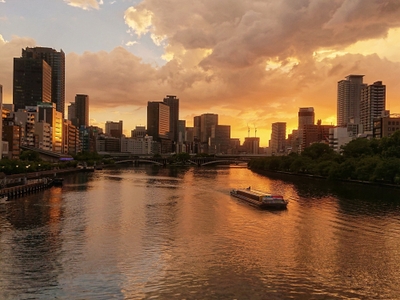 八軒家浜の夕日の景色