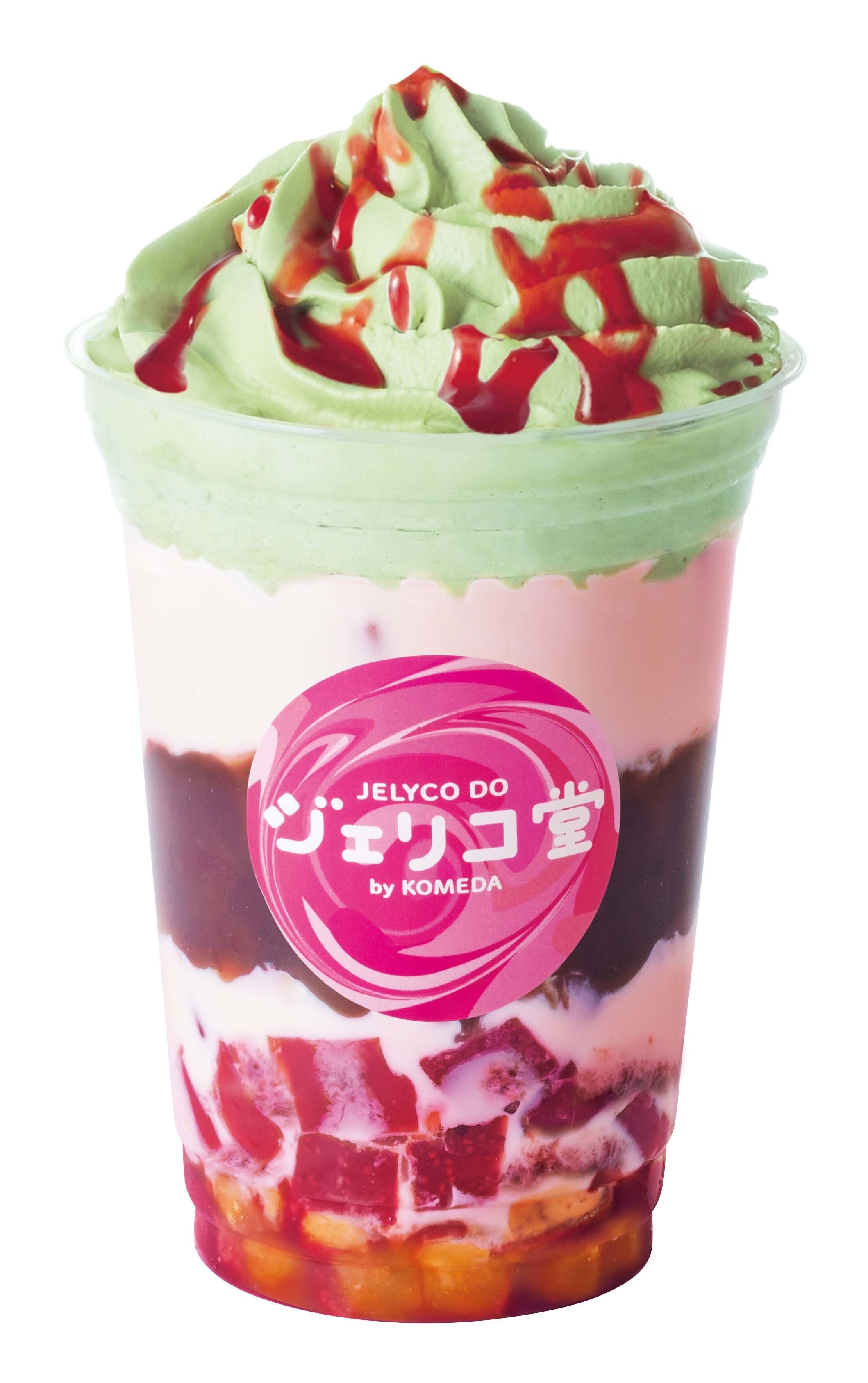 ストロベリージェリー&いちごバナナミルク(抹茶ホイップ変更+わらびもち+小倉あん)