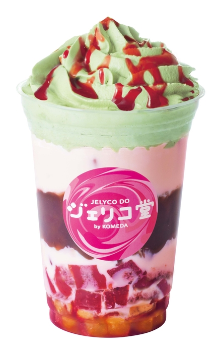 ストロベリージェリー&いちごバナナミルク(抹茶ホイップ変更+わらびもち+小倉あん)