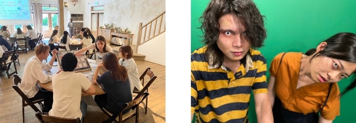 コンセンサスゲーム型研修に取り組む様子(左)、ゾンビイメージ(右)※ 画像はイメージです