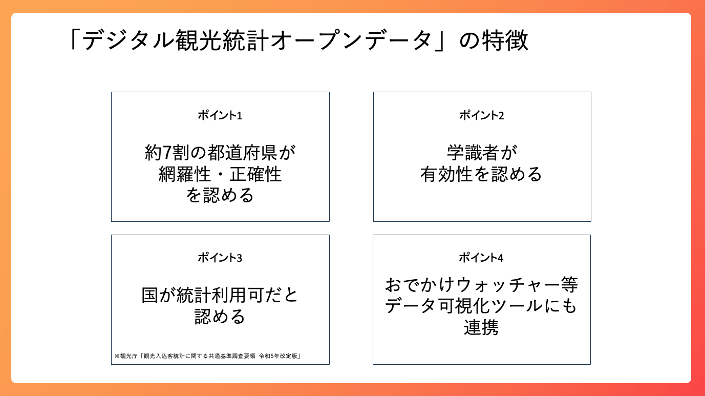 「デジタル観光統計オープンデータ」の特徴