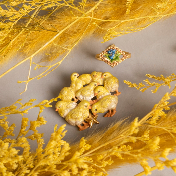 ぴよぴよブローチ 4,070円 / ブルーベルリング 3,850円