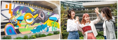 左：壁画アートのイメージ／右：街中で謎解きを楽しむ参加者のイメージ