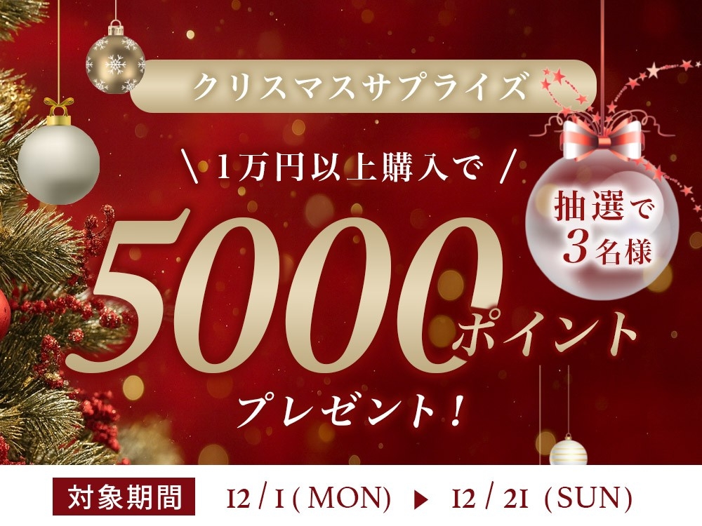 クリスマス特別企画!セラミド化粧品を購入すると抽選で5000ポイントプレゼント
