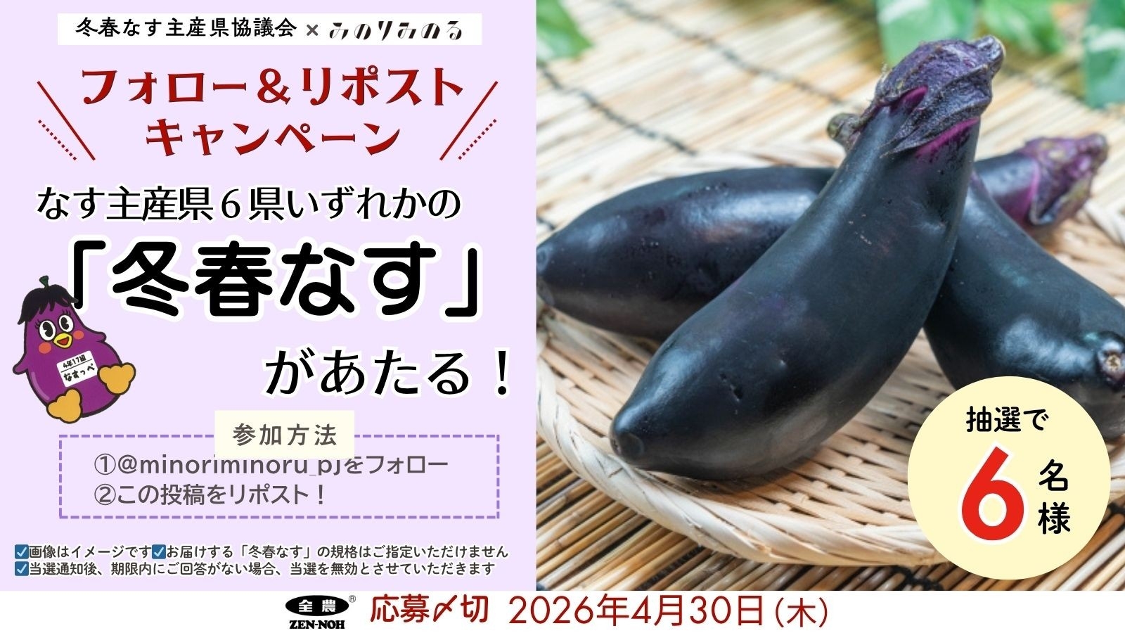 なすび③ まとめ買いは１つの梱包になるので個別での購入をお願い致します。 4月17日は「なすび記念日」！～ 全農直営飲食店舗で「冬春なす