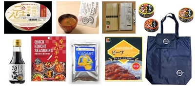 提供予定の食料品とエコバッグ