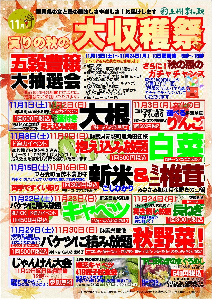 『実りの秋の大収穫祭』チラシ