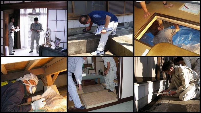 耐震診断時の重要業務である「現地調査」の 実務を研修所(中古木造住宅)で体験。