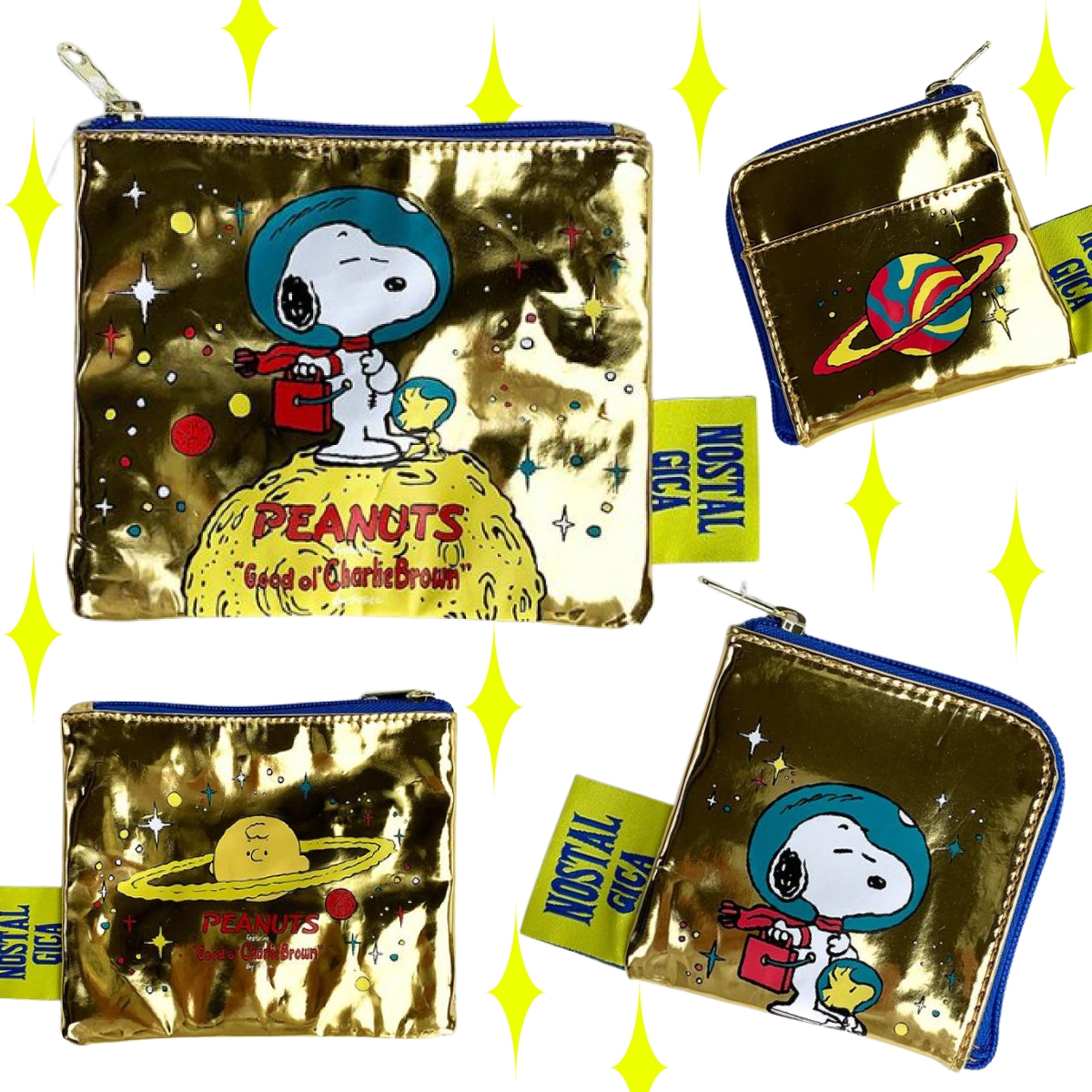 キラキラゴールドがインパクト大!金運爆上がり??スヌーピースペースデザインのポーチ&バンダナ
