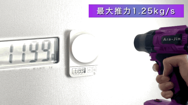 1.25kgの物を吹き飛ばす威力