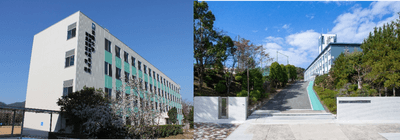 支援制度の対象となる近畿大学附属新宮高等学校・中学校（左）、近畿大学附属豊岡高等学校・中学校（右）