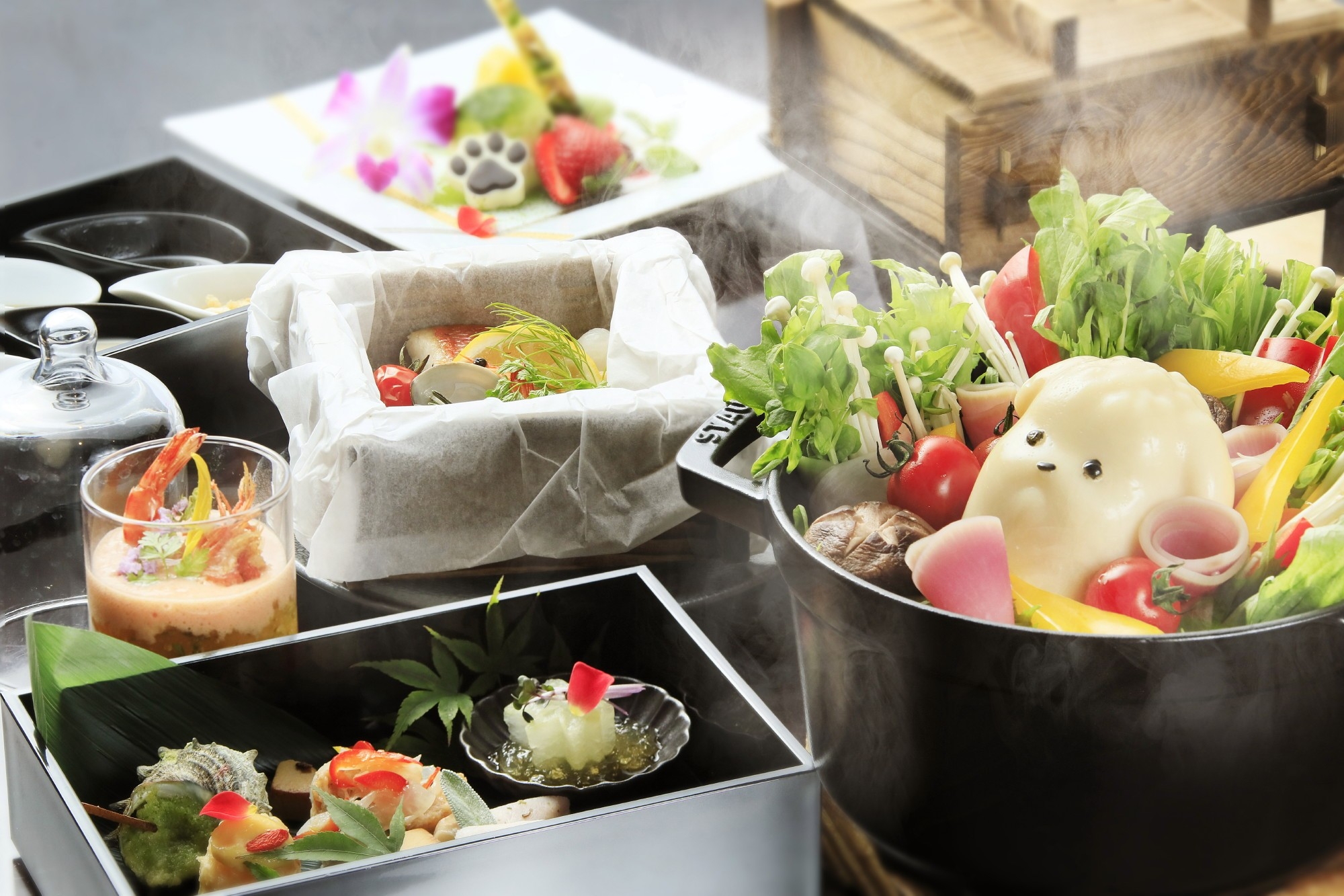 野菜たっぷりの健康お鍋に愛犬専用ビュッフェも愉しめる<お食事>