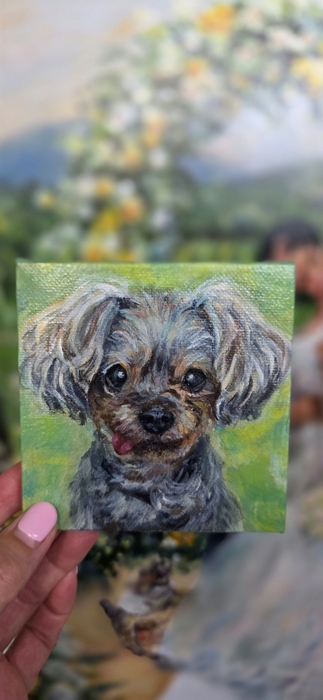 大切なペットもミニキャンバスに描きます