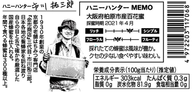 ハニーハンター厳選　国産春採れ新蜜110ｇ（大阪府柏原市産百花蜜）ハニーハンターMEMO