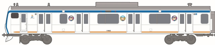 車両側面のラッピング(イメージ) ※乗降扉(先頭を除く)の左側にあるマークがラッピングです。
