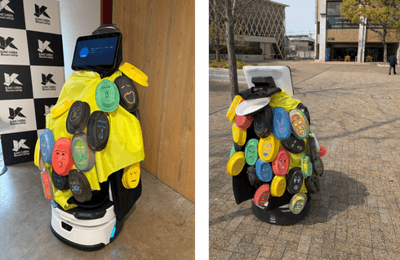 キャンパス内をテスト走行する配膳ロボット