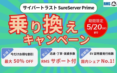 【最大50％OFF！】サーバー証明書乗り換えキャンペーン！ サイバートラスト『SureServer Prime』にお得に乗り換え　 期間限定の特別割引！