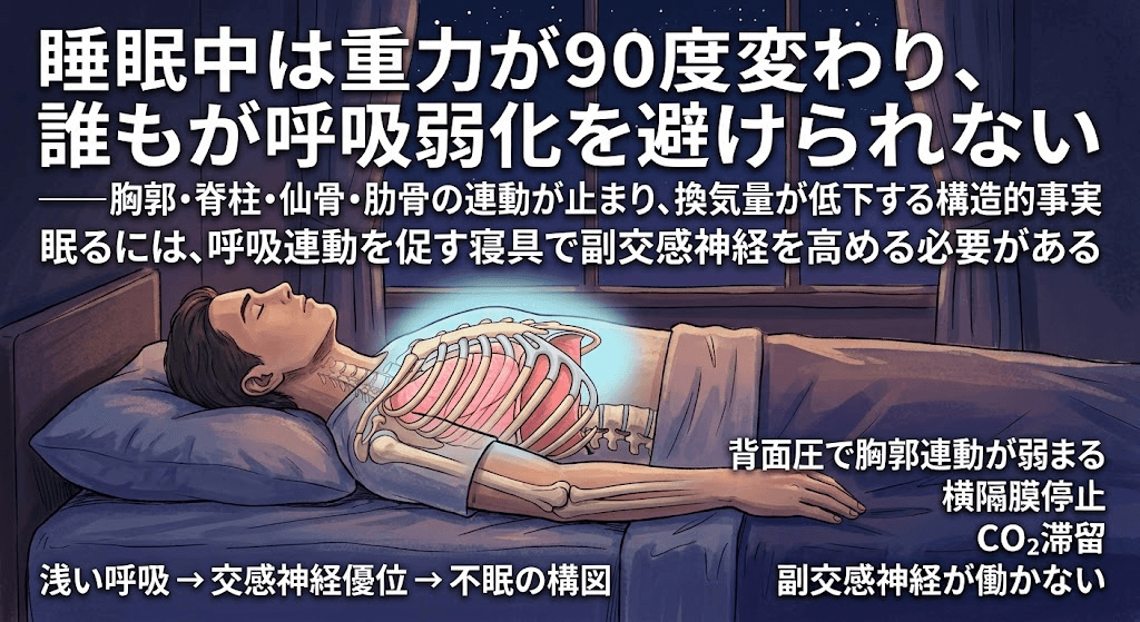 睡眠中は重力が90度変わり、"全身の呼吸連動が止まるため"呼吸が必ず弱くなる──最新の構造的理由