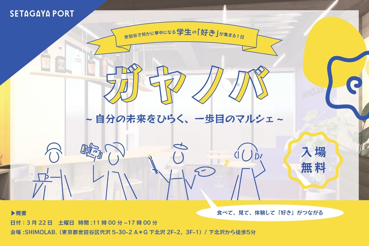 世田谷で何かに夢中になる学生の「好き」が集う！「ガヤノバ ~ 自分の未来をひらく、一歩目のマルシェ ~」3/22(土)開催！