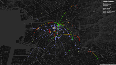 「運行安全管理システム(開発中)」の画面例 ー 豊橋市近辺、2021/3/4 12:00 (※4)