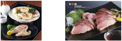 近大クエタマセット(左)、近大技術支援 食縁のブリたたき(右)