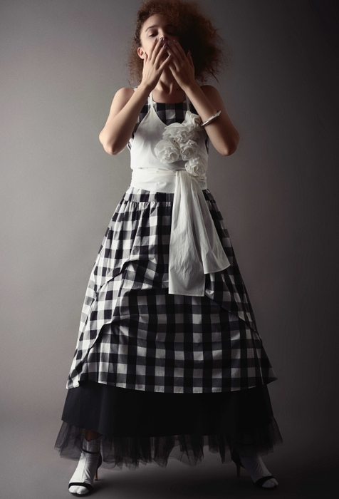 Organic cotton check dress, Organic cotton rose bustie