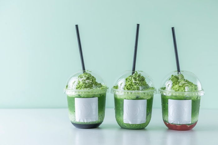 お濃茶ラテ お抹茶クリーム盛り 780円/黒糖蜜お抹茶クリーム盛り 810円/静岡いちごお抹茶クリーム盛り 830円