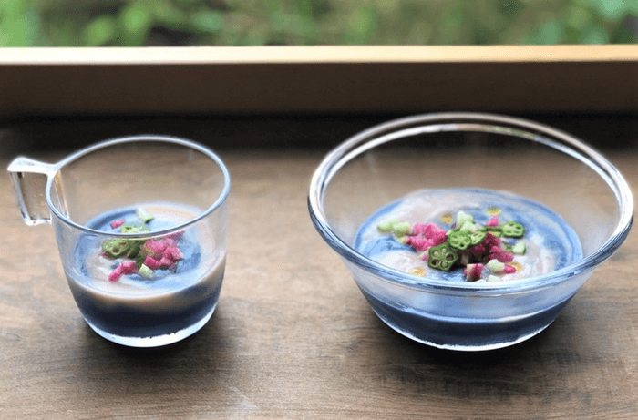 附属農場産じゃがいも2種を使用した冷製ビシソワーズ