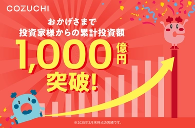 不動産投資クラウドファンディングサービス「COZUCHI」が 累計投資額1,000億円を突破！