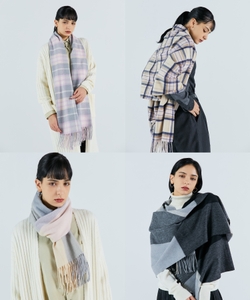 【ネックアイテム】ミエル（miel）カシミヤ100％チェック ストール【公式ムーンバット】 レディース メンズ ウォッシャブル 洗える カシミヤ